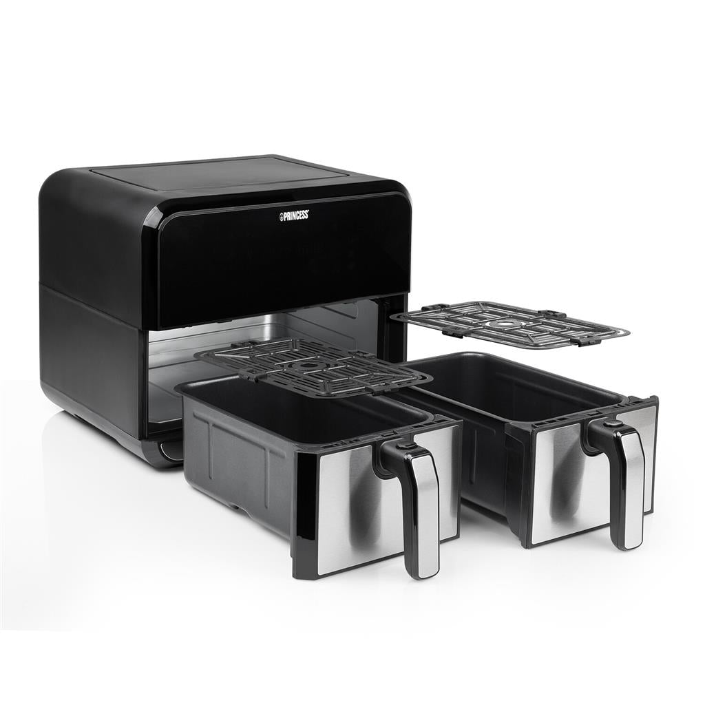 Princess Double Basket Air Fryer with 8L Capacity and 2x1800W Power - Prepare Two Meals Simultaneously!