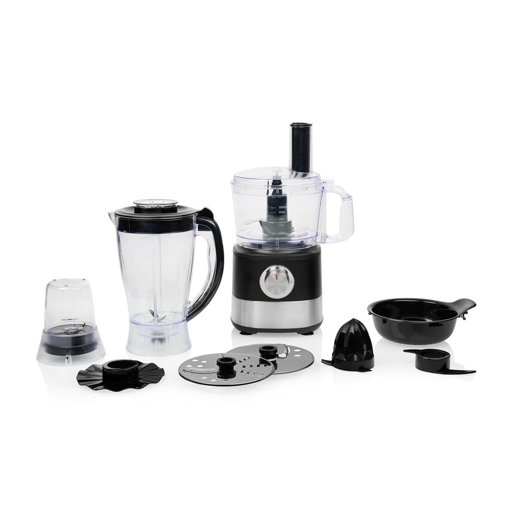 Princess 221054 1000W 8-in-1 Food Processor with Blender, Chopper, Grater, Slicer, Dough Hook, Emulsifier & Juicer