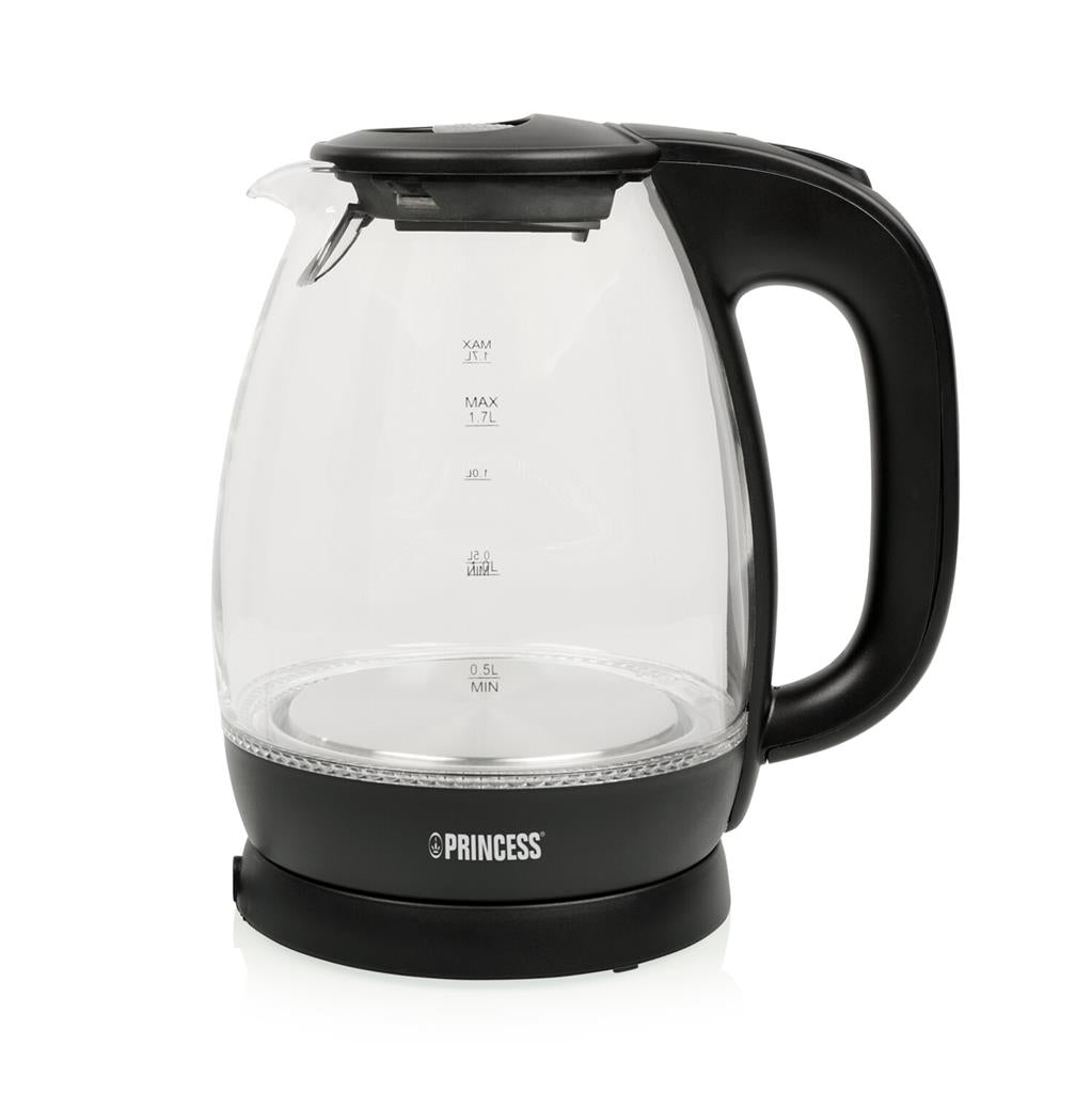 Princess 01.236072.01.001 Elegant Glass Kettle with Blue LED Illumination - 1.7L Capacity