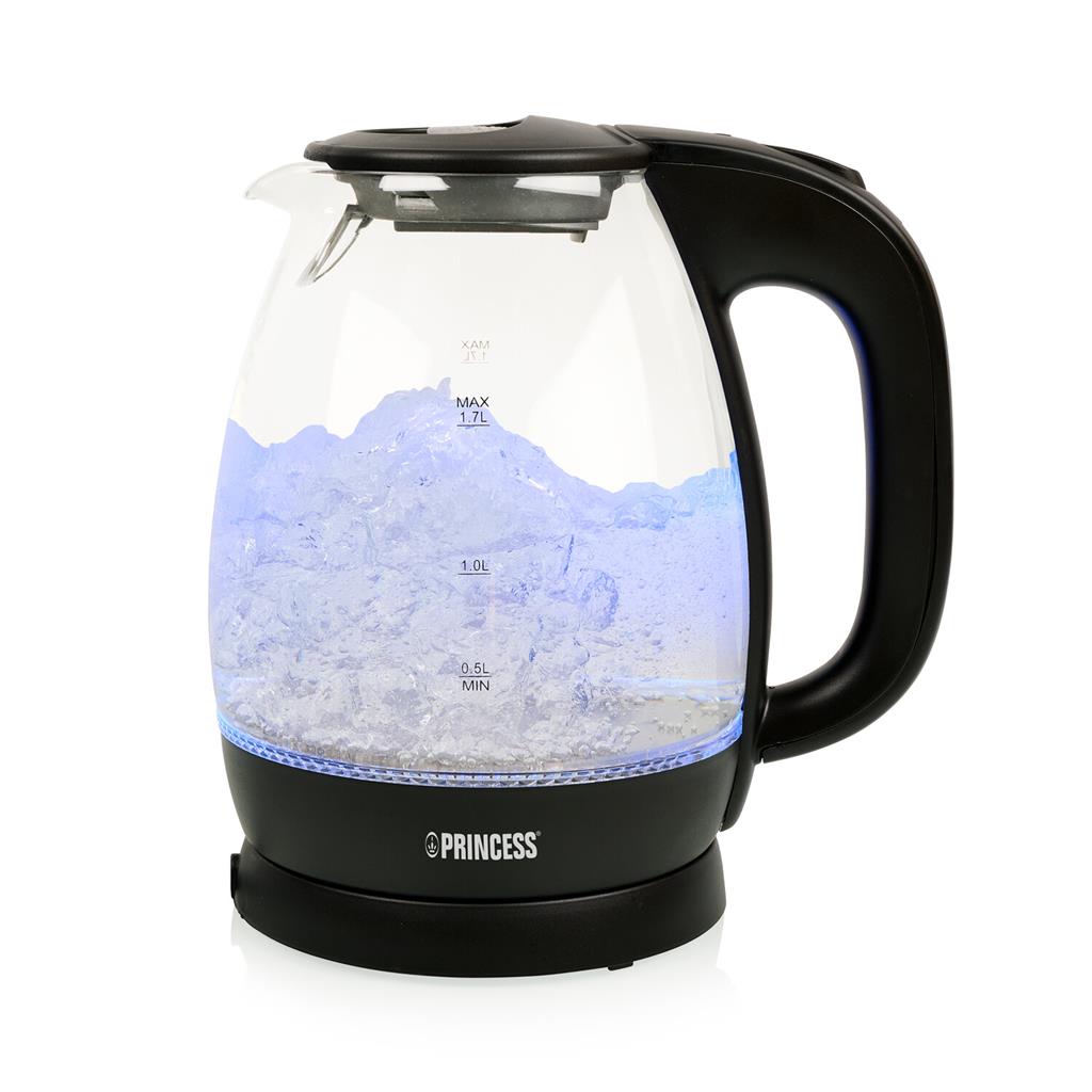 Princess 01.236072.01.001 Elegant Glass Kettle with Blue LED Illumination - 1.7L Capacity