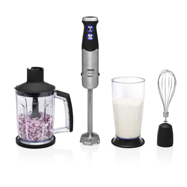 Princess 221221 Powerful 1000W XL Blender, Mixer, and Chopper Set with Stainless Steel Attachments