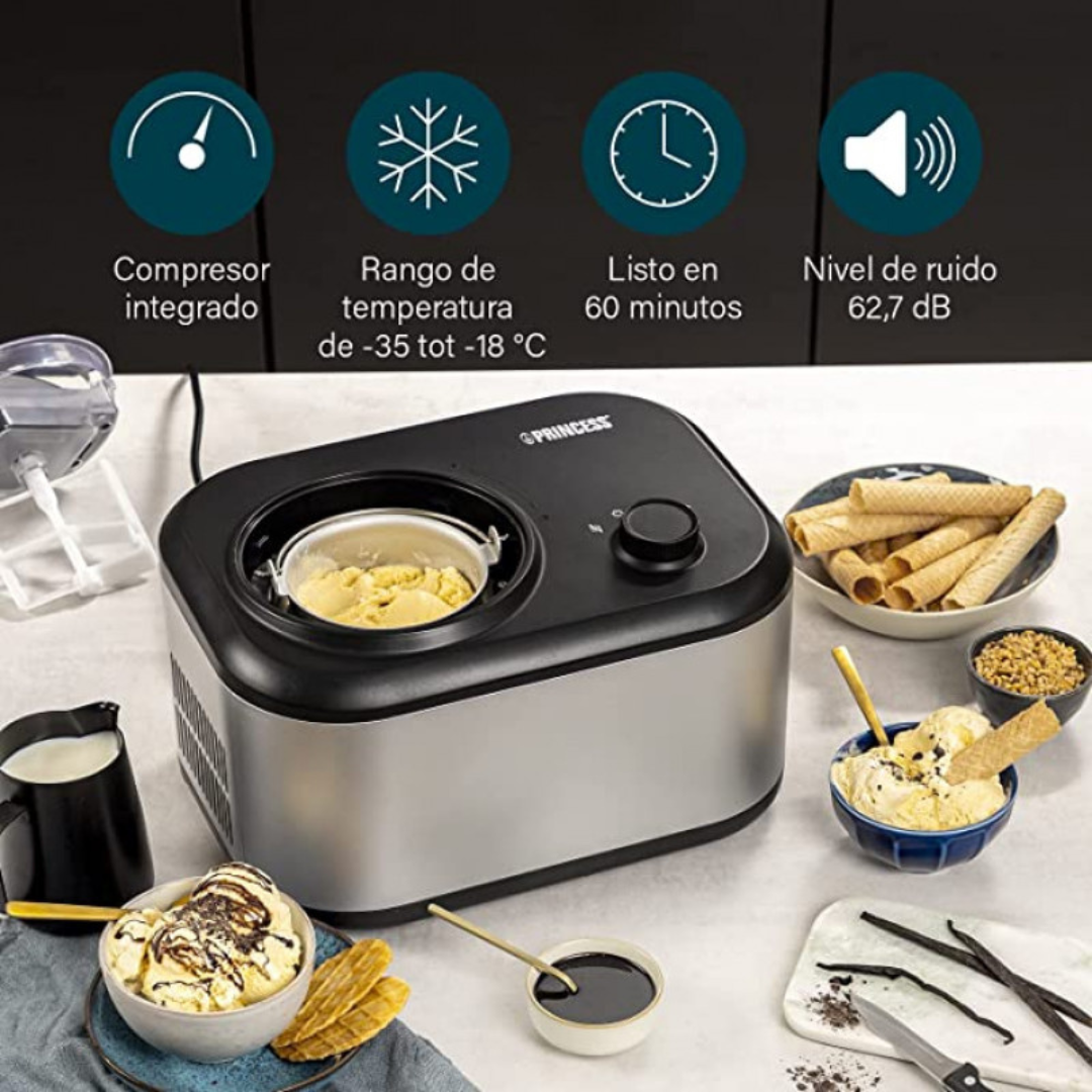 Princess Deluxe Ice Cream Maker - 100 Watts, Black - Create Homemade Ice Cream, Sorbet & More!