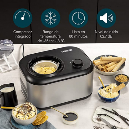 Princess Deluxe Ice Cream Maker - 100 Watts, Black - Create Homemade Ice Cream, Sorbet & More!