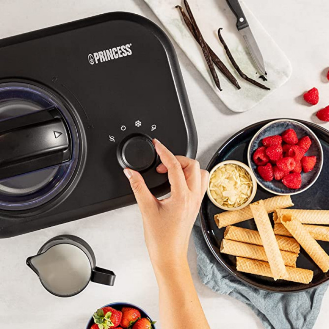 Princess Deluxe Ice Cream Maker - 100 Watts, Black - Create Homemade Ice Cream, Sorbet & More!