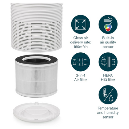 Princess 356160 Smart Air Purifier - App & Voice Controlled with HEPA H13 Filter