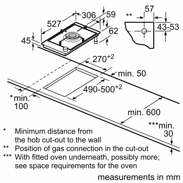 BOSCH PRA3A6B70 Built In Gas Ceramic Hob Wok-Burners 30cm Serie8