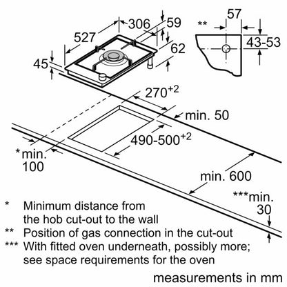 BOSCH PRA3A6B70 Built In Gas Ceramic Hob Wok-Burners 30cm Serie8