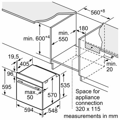 BOSCH HJG852YT0T Built In Elec Oven 60cm Serie6 76Lit Full Black